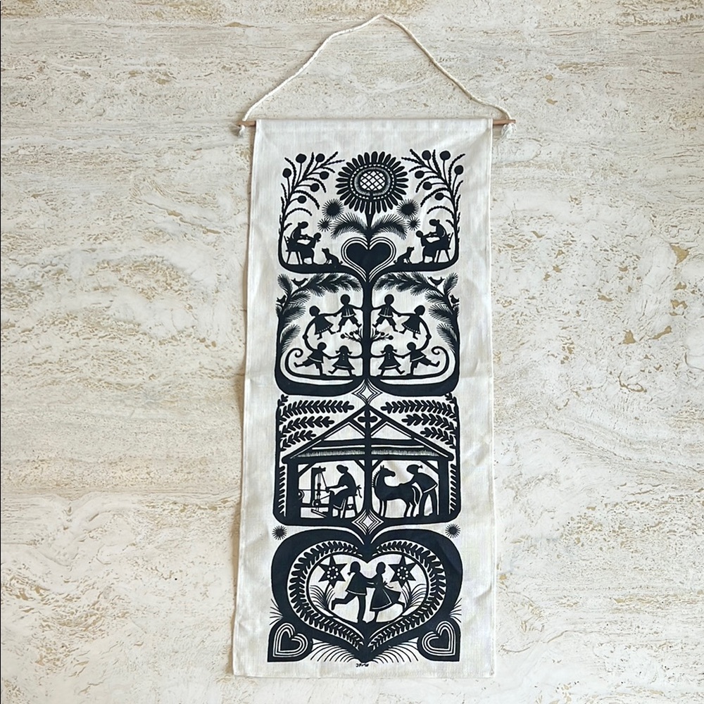 Vintage SOLT banner pure linen handprinted in Switzerland 🇨🇭decor, unique